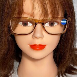 1435 Helen 3.5 Reading Glasses Thin Rectanle Bluelight Filter Taupe Frames NWT